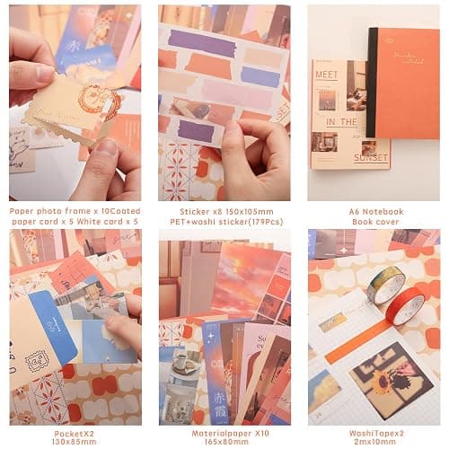 348 Pcs Scrapbooking Supplies Kit, Vintage Aesthetic Scrapbook Kit for Bullet Junk Journal, Stationery, A6 Grid Notebook, DIY Journaling Supplies, Birthday Craft Gift for Teen Girl Kid Women thumbnail 3