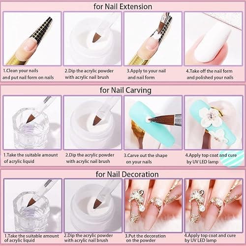 Acrylic Nail Kit for Beginners with Everything Practice Tools Set Gift | Complete Nail Starter Set with Drill U V Lamp Acrylic Powder French Tips Glitter Powder Decorations for Women Home Salon DIY thumbnail 7