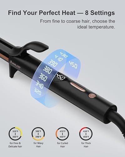 ANNLARY 1 Inch Curling Iron, Titanium Ceramic Hair Curler, Fast Heating Curling Wand with 8 Heat Settings with LED Display for All Hair Types Dual Voltage 110-240V for Travel thumbnail 6