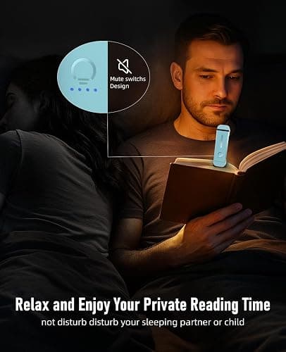 HIONXMGA Book Light,Rechargeable Reading Light for Books in Bed at Night | Up to 100H Runtime,3 Amber Colors,Stepless Dimming,Eye-Caring Mode,USB Charging,Bookmark,Women Book Lovers,Christmas,Blue thumbnail 7