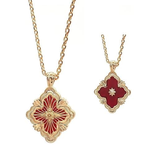 Gold Clover Necklace for Women, Double-Sided Pendant by 18K Gold-plated inlaid Natural Stone Pendant Necklace,Turquoise/Malachite/Black Onyx Stone/White Mother of Pearl,Jewelry Gift for Women - Image 1