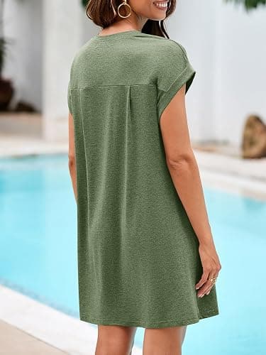 Wenrine Women's Summer T Shirt Dress Casual Short Sleeve Crewneck Loose Fit Mini Dresses with Pockets thumbnail 3