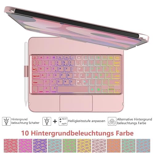 TQQ Hülle mit Tastatur für iPad A16 11 Generation 2025/10 Generation 2022(11/10.9 Zoll), mit Präzisions-Trackpad, Notebook-ähnlicher Tastatur mit 7-Farbige Hintergrundbeleuchtung, 360° Drehbar thumbnail 6