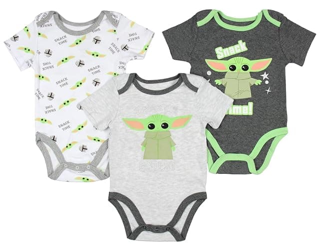 Star Wars Infant Baby Boys The Mandalorian Snack Time Grogu Baby Yoda One Piece Romper 3 Pack - Image 1