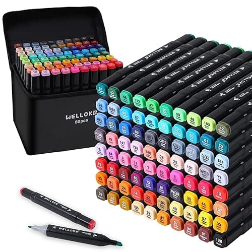 WELLOKB Alcohol Markers, 80 Colors Dual Brush Tip Permanent Art Markers, Coloring Marker, for Book Painting Card Making, Christmas gift for Adults Kids 8-12 - Black-80PCS - Image 1