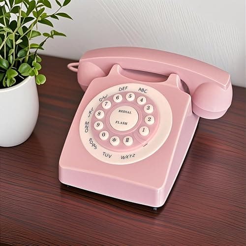 Retro Corded Landline Phone, TelPal Classic Vintage Old Fashion Telephone for Home & Office, Wired Home Phone Gift for Seniors - Pink thumbnail 2