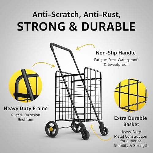 Our Modern Space Shopping Cart & Large 360° Swivel Wheels | Foldable Collapsible & Lightweight | Perfect for Groceries Laundry Utility Cart - Black thumbnail 4