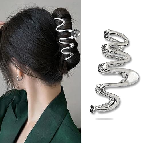 Muumoo Wavy Irregular Shape Metal Hair Clip, 1Pcs Silver Shark Claw Non-slip Head Clip - Elegant Hair Accessories for Daily Hair Accessories Decorations - Image 1