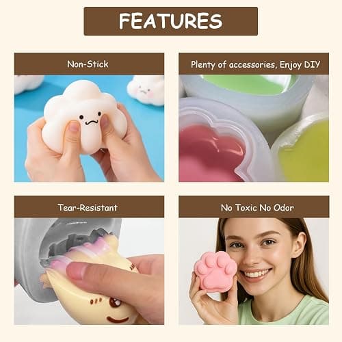 GDDP Squishy Making Kit, 18oz DIY Liquid Slilicone Squishy Kit, Liquid Silicone 1:1 AB Ratio Epoxy Resin Mix with 3 Molds for Squishy Making, Mold Cat Claw, Hamster, Cheese thumbnail 5