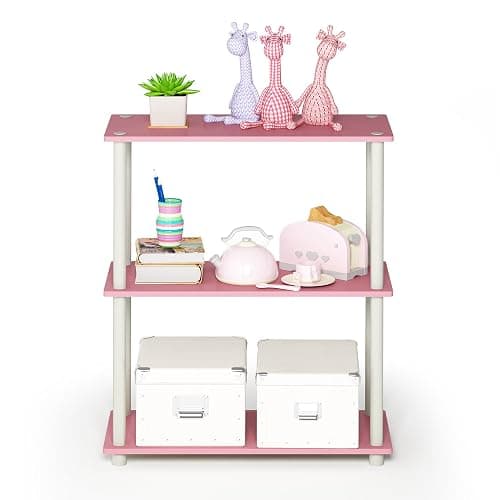 Furinno TURN-N-TUBE Storage Shelves, 3-Tier Book Shelf, Corner Shelf, Toolless Open Shelves, for Organization and Storage, Living Room, Garage, Home Office, Pink thumbnail 6