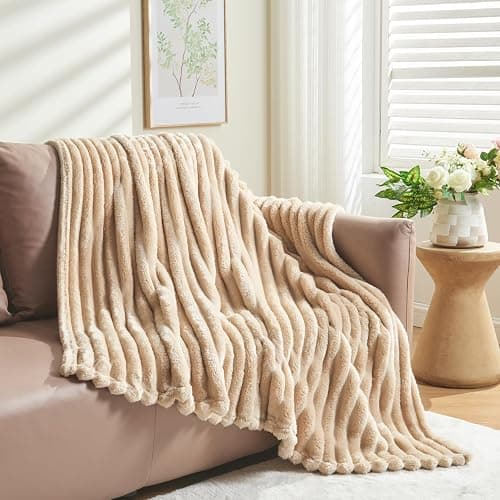 NEWCOSPLAY Super Soft Throw Blanket Brown Premium Silky Flannel Fleece 3D Ribbed Jacquard Lightweight Bed Blanket All Season Use (Brown Ribbed, Throw(50"x60")) thumbnail 8