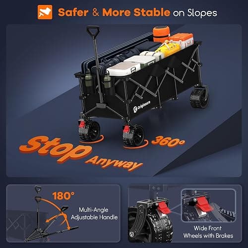 48" L Collapsible Wagon Cart Foldable, 560lbs Weight Capacity 300L Heavy Duty Folding Beach Wagons with Big All-Terrain Wheels, Utility Carts for Groceries, Shopping, Camping, Sports - Black thumbnail 8