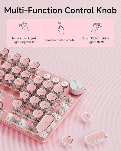EWEADN Typewriter Style Mechanical Keyboard, Wired Typewriter Keyboards,104 Keys Backlit LED Metal Keyboards, Media Control Knob, Wired Computer Keyboard White Switch for Windows/Mac/PC-Dark Pink thumbnail 6