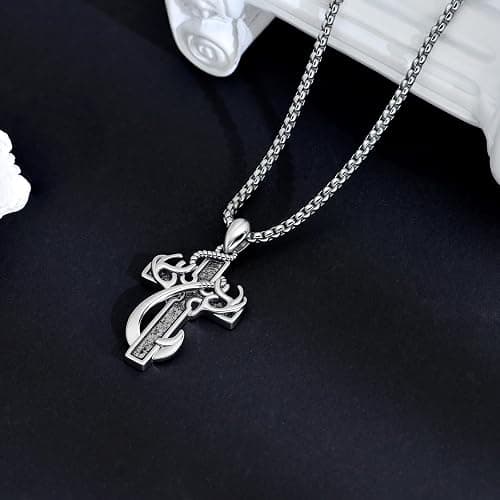 CCmfgjew Christmas Gifts Cross Necklace for Men Stainless Steel Fish Hook Pendant Antler Necklace Hunting Jewelry Gifts for Father Husband Brother 22+2” thumbnail 4