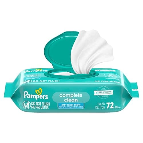 Pampers Baby Wipes, Complete Clean Baby Fresh Scented Wipe, Gently Cleans Head to Toe, 72 Total (1 Flip-Top Packs) thumbnail 9