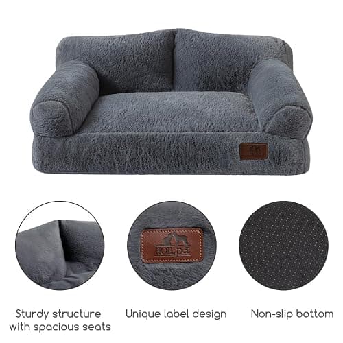 Hollypet Fluffy Plush Dog Cat Pet Couch Soft Calming Sofa Bed for Medium Small Cats and Dogs, Gray thumbnail 6