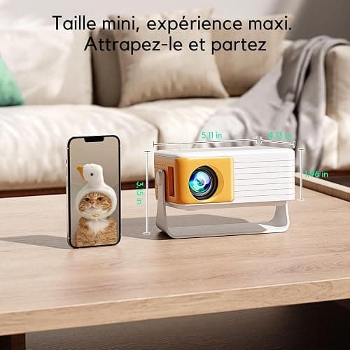Yoton Mini Projecteur, Videoprojecteur 1080P Full HD Supportée, 200 ANSI, Zoom 50%, 2025 Upgraded Retroprojecteur Portable Compatible avec HDMI USB iOS Android Firestick PS5 | Format compact et léger, Rotation 180°, Zoom 50%, Haut-parleur intégré, Utilisation familiale, Connexion polyvalente thumbnail 9