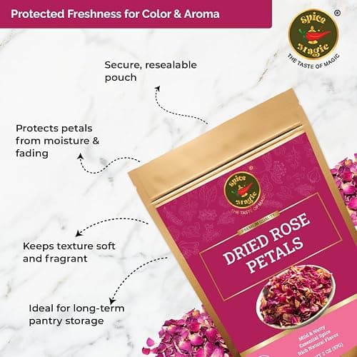Spice Magic Dried Rose Petals | 100% Natural & Edible Rose Petals I Perfect for Herbal Teas, Desserts, Cupcake Toppings, Crafts and Decoration | Net Wt 2oz (57g) thumbnail 7