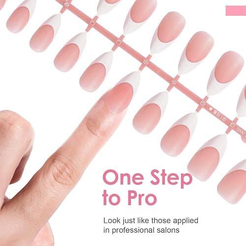Canvalite French Tip Press on Nails Gel Nail Tips - 300Pcs Pre-Colored Quick and Easy Press on Nails Almond Fake Nails with Designs DIY Nail Extensions Valentines Day Gifts for Her, Pink White thumbnail 4