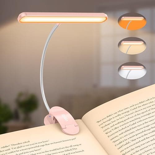 Gritin Rechargeable Book Light for Reading in Bed with 19 LED &Memory Function-Eye Caring 3 Color Temperatures,5 Brightness Levels,80 Hrs Runtime Flexible Goose Neck Clip on Light-Pink - Image 1