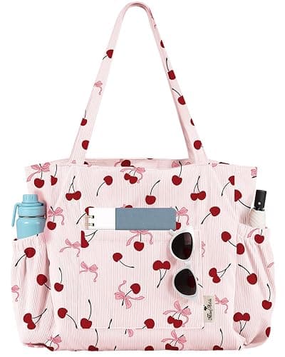 Miss Adola Large Corduroy Tote Bag for Women - Cute Shoulder Reusable Bags with Zipper Multi-Pocket for School - Image 1