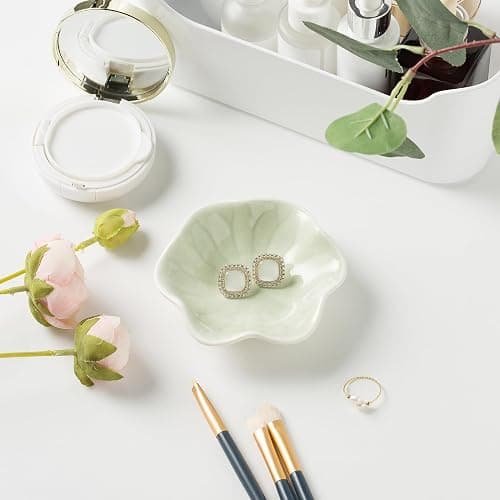 Ceramic Trinket Dish, Ring Tray, Decorative Jewelry Dish for Earrings Necklaces Watch Keys Women (Green Leaf) thumbnail 2