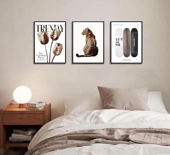 3Pcs Black Framed Trendy Leopard Print Canvas Wall Art Picture Stylish Female Aesthetic Poster Cheetah Printed Preppy Fashion Skateboard Wall Decor for Bedroom Apartment Dorm Living Room 12x16in thumbnail 7