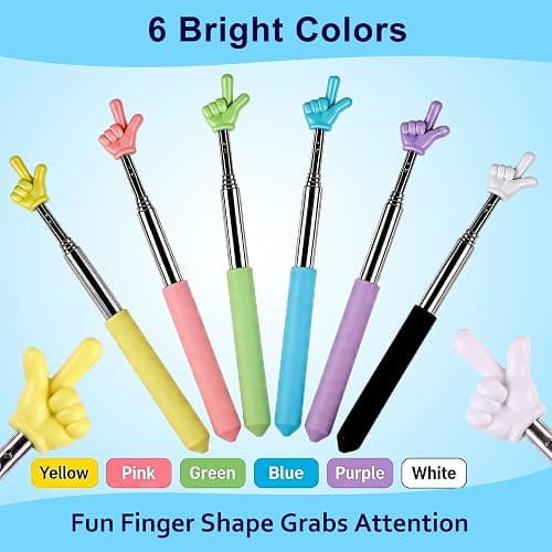 6PCS Pointer Finger Stick, Extendable Finger Pointer Stick, Teacher Pointer | For Classroom, Whiteboard & Blackboard Presentations, Essential Teaching Supplies for Teachers, Retractable, Colorful thumbnail 3