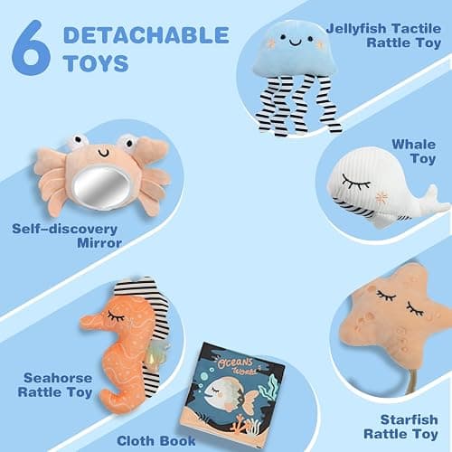 Suihuooo Baby Play Mat, Ocean Shell Theme Playmats & Floor Gyms, Baby Play Gym with 6 Detachable Activity Toys, Early Sensory Development Play Mat for Infant & Newborn (Beige) - Beige thumbnail 3
