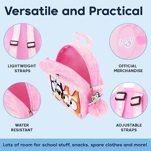 Bluey Backpack for Girls - Fluffy Fur Pink Kids Backpack Travel Purse for Children & Toddler School Bag Rucksack Handbag Ideal for Nursery and Daily Use thumbnail 3