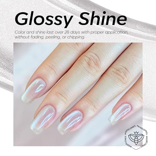 Modelones Glassy Cat Eye Gel Nail Polish, 15 ML Silver Glitter Holographic Glass Cat Eye Summer Jelly Shimmer Reflective Translucent Gel Magnetic Nail Polish for Women Girl thumbnail 5