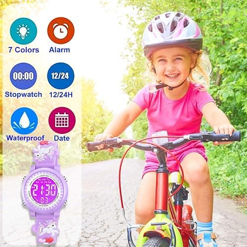 Venhoo Kids Watches 3D Cartoon Waterproof 7 Color Lights Toddler Wrist Digital Watch with Alarm Stopwatch for 3-10 Year Girls Little Child thumbnail 2