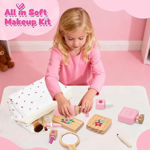 KIDBEST Wooden Makeup Toy Set for Toddler [2026] Play Makeup Kit for Girls 3-5 with Pretend Wood Lipstick/ Mirror/ Brushes/ Cosmetic Set Beauty Girl Birthday Gift Age 3 4 5 6 thumbnail 7