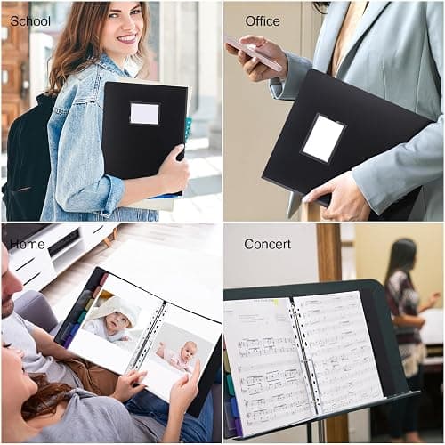 Uquelic Presentation Ring Binder, A4 Display Folder with 50 Punched Pockets and 6 Colorful PP Divider Pages, Folder File Plastic Sleeves for Documents, Certificates, Receipts, Black thumbnail 7