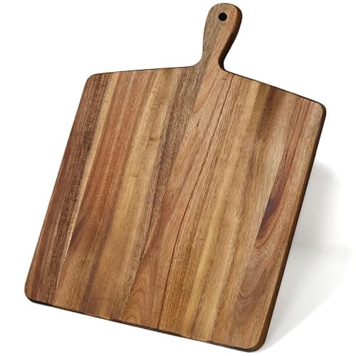 S310 Acacia Wood Cutting Board with Handle, Wooden Chopping Board for Meat, Cheese, Bread & Vegetables, Decorative Charcuterie Serving Board for Kitchen Cooking, Pizza & Party Dining, 17"x13" - Image 1