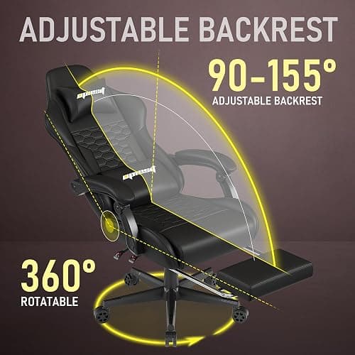 Opiesit Gaming Chair, Computer Gaming Chairs with Footrest, Linkage Armrests and Lumbar Support, High Back Ergonomic Office Chair for Adults, Big and Tall Desk Chair(Black) thumbnail 3