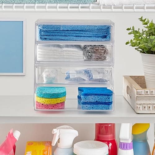 STORi Chloe Space-Saving Clear Drawer Organizer (4 Wide Drawers) Sort Office, Kitchen, Beauty Supplies, Makeup, Pens, Jewelry, Stationary, Made in USA - 7.5"W x 1.5"H Drawers (Set of 4) thumbnail 6