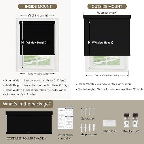 SUNOFF Cordless Blackout Roller Shades Blinds for Windows Free-Stop,Pull Down Room Darkening with Valance,Thermal Insulated Woven Fabric Window Door Blinds for Home,Office,Black 20" W x 72" H thumbnail 2
