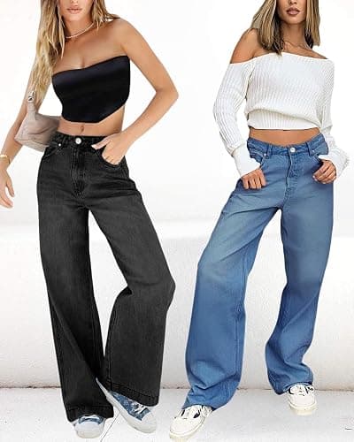 Flvsun Womens Wide Leg Jeans Mid Low Rise Baggy Denim Pants Y2K Trousers Trendy 2026. thumbnail 6