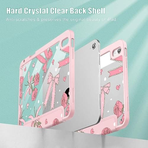 Tuiklol Case for iPad 11 inch (A16 Chip) 2025 Gen 11th / iPad 10.9 inch 2022 10th Gen, Buit in Pencil Holder with Shockproof Cover Clear Transparent Back Shell Auto Wake/Sleep,Bow & Rose thumbnail 3