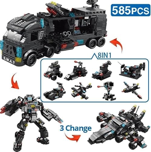 ENHANA Building Block Robot 27 in1 SWAT Police Command Truck Building Kit for Kids City Helicopter Bricks Kit Educational Toys for Boys Age 6 7 8 9 10 11 12 Years Old 585PCS thumbnail 3