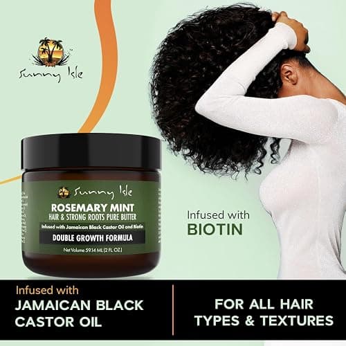 Sunny Isle Rosemary Mint Hair and Strong Roots Butter 2oz | Infused with Biotin & Jamaican Black Castor Oil | Strengthen and Nourish Hair | Dry Scalp, Split Ends - 2 Fl Oz (Pack of 1) thumbnail 2