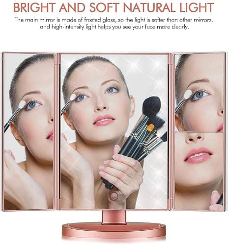 Infitrans Trifold Makeup Mirror Vanity Mirror with Lights,1X 2X 3X Magnification,Touch Screen,180 Adjustable Rotation,Portable Travel Bathroom Cosmetic Mirror thumbnail 3