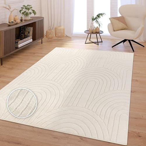 TT Home Wohnzimmer Teppich Schlafzimmer Hochflor Skandinavisch Uni Boho Waschbar, Farbe:Hellbeige Hellcreme, Größe:80x150 cm thumbnail 2