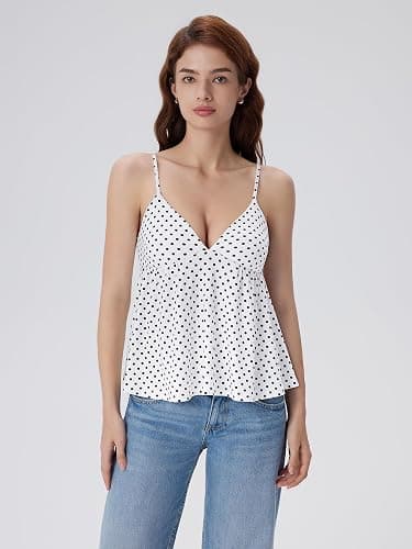 SUUKSESS Women V Neck Babydoll Tank Tops with Built in Bra Summer Cute Peplum Cami Going Out Tops thumbnail 7