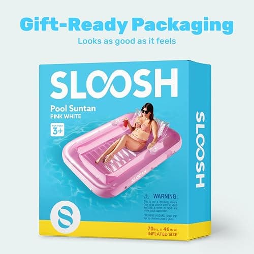 SLOOSH Inflatable Tanning Pool Lounger Float, 70" x 46" Pool Floats Adult with Pillow, 4 in 1 Suntan Tub Raft Floatie,Sunbathing Bed Lounge for Water Blow Up Kids Ball Pit Party Gifts, L-Pink White thumbnail 9