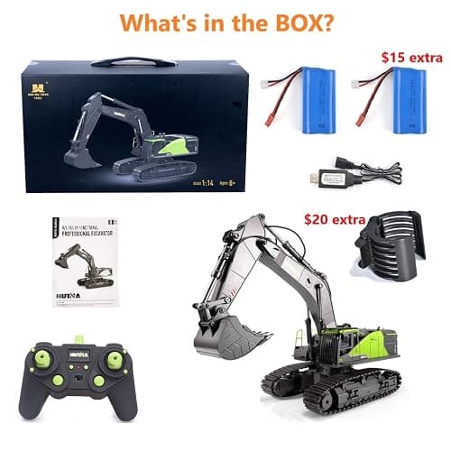 RC Excavator for Adults Huina 1593 Fully Functional 1:14 Toy 28 Channel Remote Control Truck Construction Vehicle Metal Bucket LED Lights Simulating Sounds 2 Batteries and Gripper 2026 Model thumbnail 6