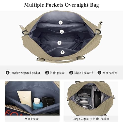HYC00 Travel Duffel Bag,Carry-on Overnight Weekender Bags for Women,Sports Tote Gym Bag with Wet Pocket thumbnail 4