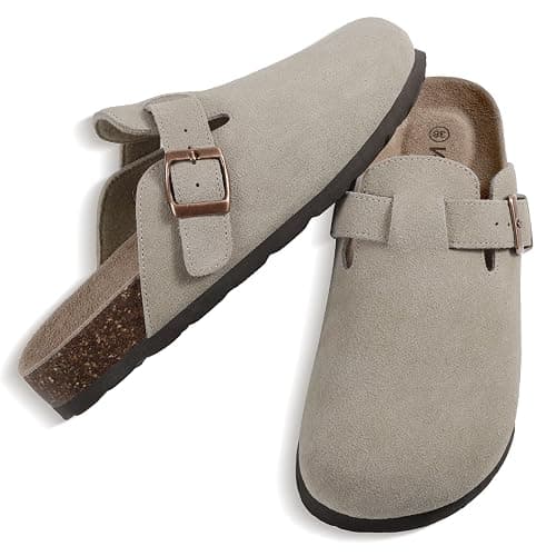 KIDMI Genuine Suede Clogs for Women Cork Footbed Sandals Leather Mules Potato Shoes with Arch Support thumbnail 6