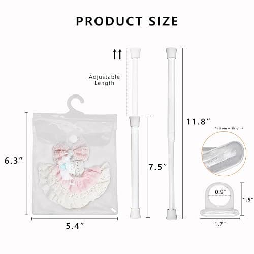 10 Pack Clear Doll Clothes Storage Bags with Hanging Rod & Hooks, Compatible with Labubu Clothes - PVC Transparent Organizer Set for Dolls, Space-Saving Wardrobe System thumbnail 2